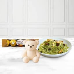 Delightful Dudhi Halwa Gift with Cuddly Bear & Chocolates 1