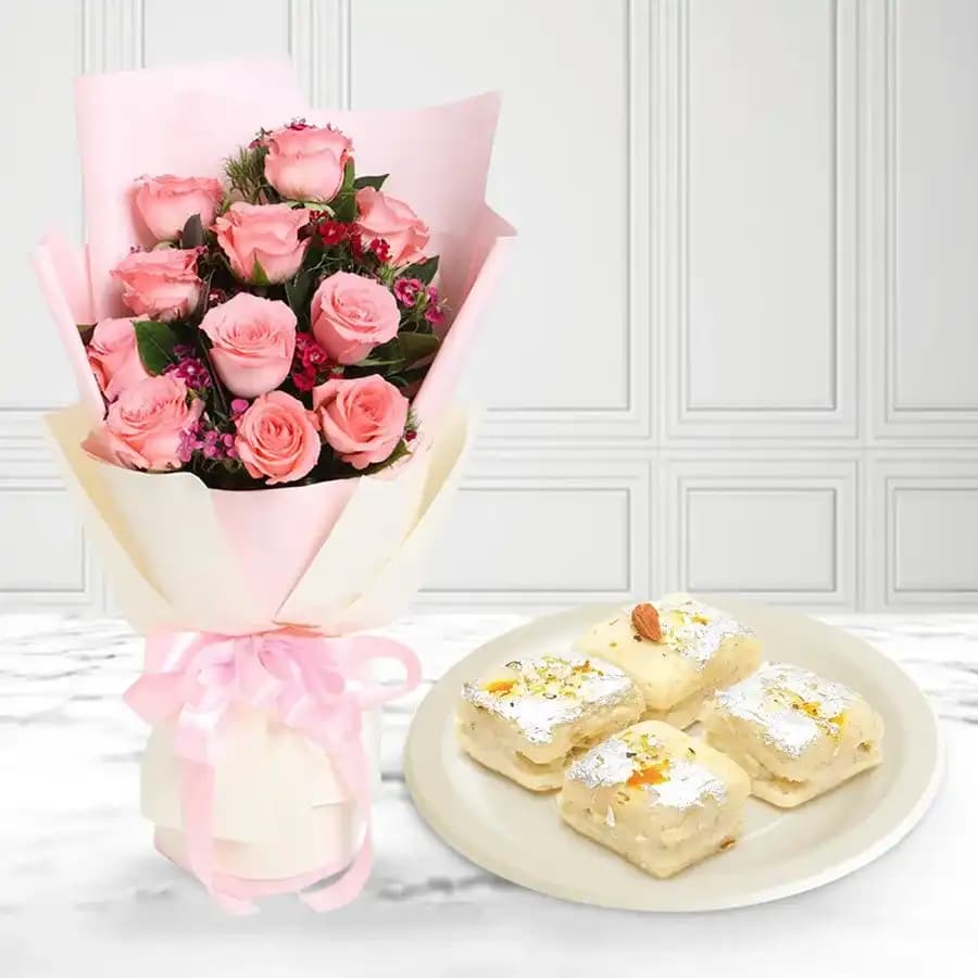 Delightful Malai Treats with Elegant Pink Roses