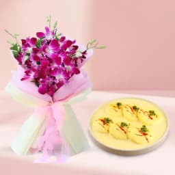 Delightful Rasmalai Treat with Orchid Arrangement 1