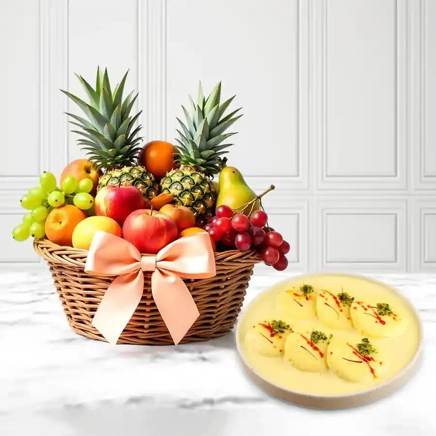 Delicious Rasmalai Delight with Assorted Fresh Fruits