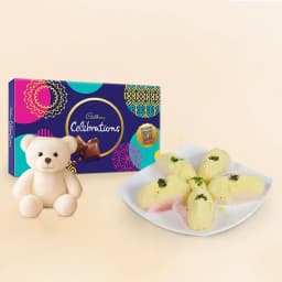 Delightful Malai Chum Chum Set with Plush Teddy & Cadbury Treat 1