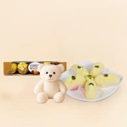 Irresistible Malai Chum Chum Gift Set with Cuddle Buddy and Chocolates 1
