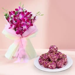 Exquisite Almond Rose Delight with Elegant Orchid Arrangement 1