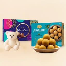 Joyful Moments with Besan Laddu & Cuddly Teddy 1