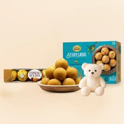 Cherished Besan Laddu with Cuddly Companion 1
