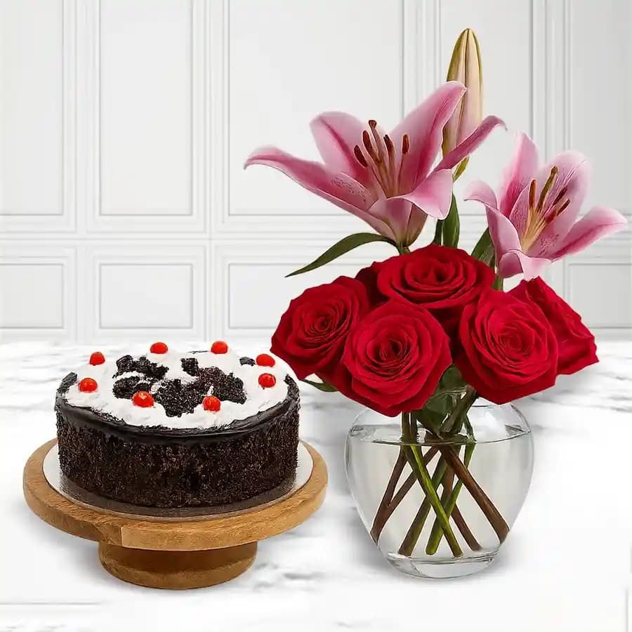 Fresh Flowers N Black Forest Combo