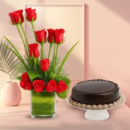 Blushing Red Roses N Chocolate Cake Combo 1