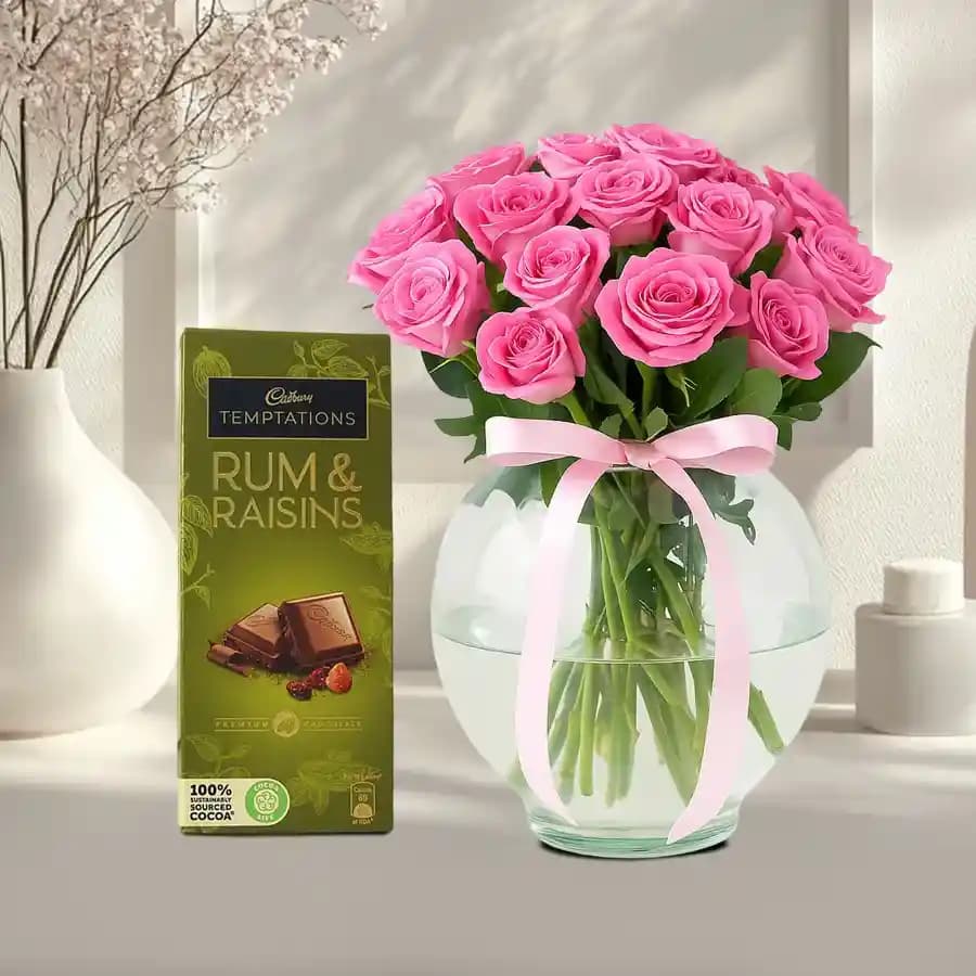 Stunning Roses N Cadbury Temptations Combo
