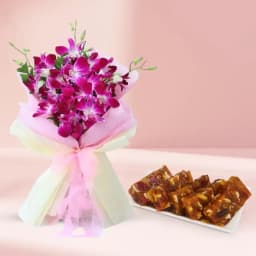 Luscious Dry Fruit Halwa from Ananda Bhawan with Artistic Orchids Bunch 1