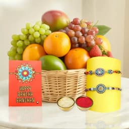 Fresh Fruit Basket 2 Kg with 2 Regular Rakhi and Roli Tilak Chawal 1