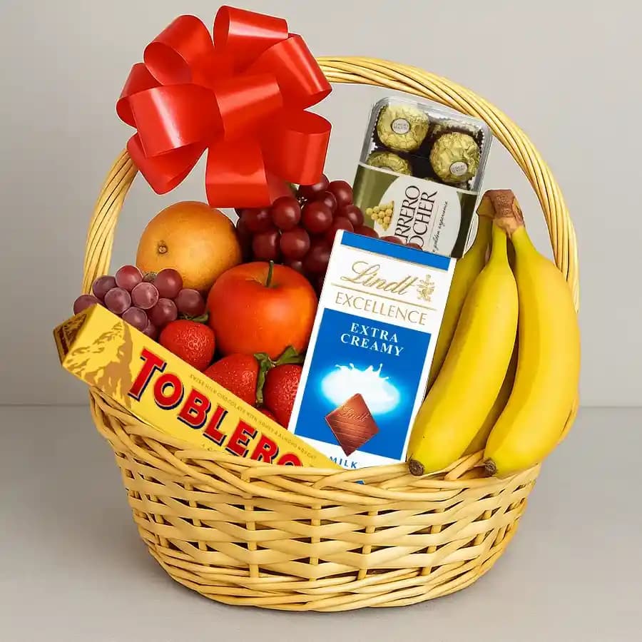 Mesmerizing Basket of Fresh Fruits n Chocolates