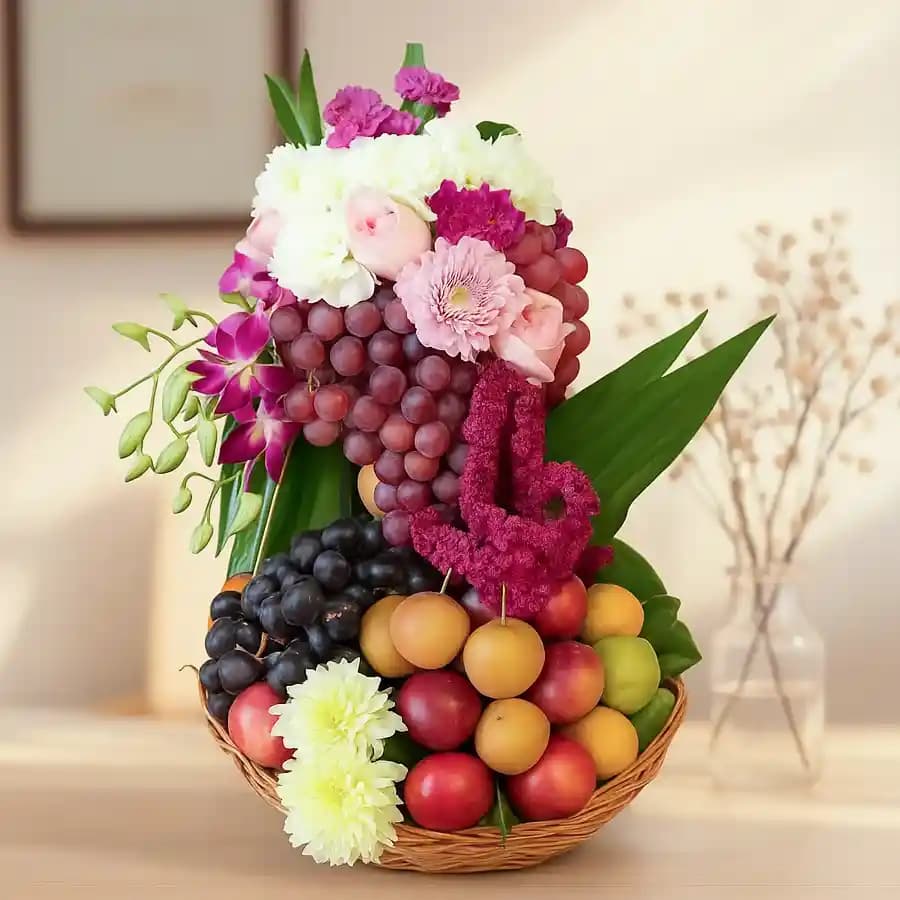 Beautiful Tall Arrangement of Flowers n Fruits