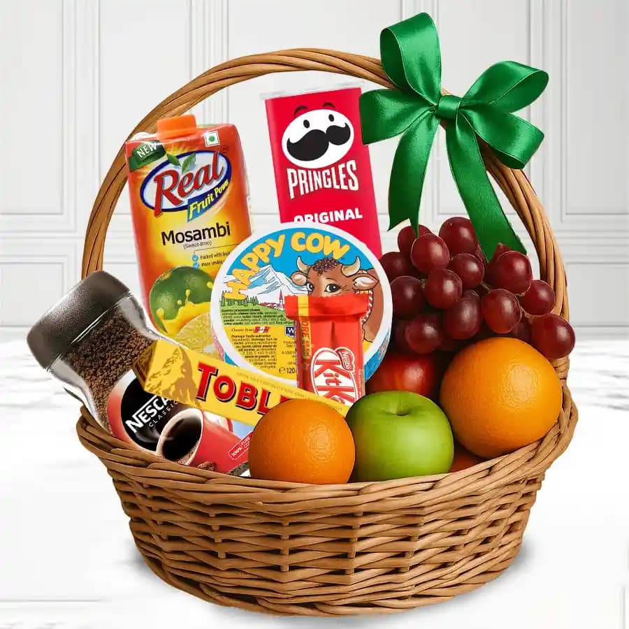 Delectable Fresh Fruits n Goodies Gift Basket