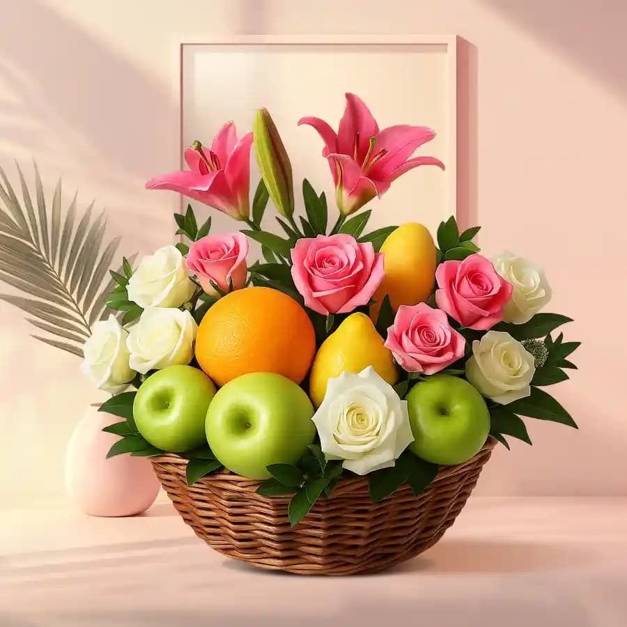 Elegant Fruit Basket with Floral Decor