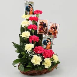 Eternal Romance Basket of Mixed Carnations with Personalized Pics 1