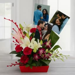Amazing Display of Personalized Picture n Mixed Flowers in Basket 1