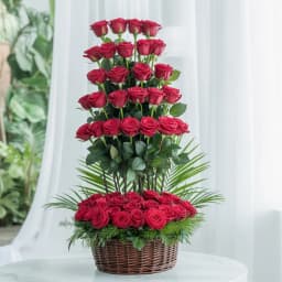 Spectacular 50 Red Roses Basket Arrangement 1