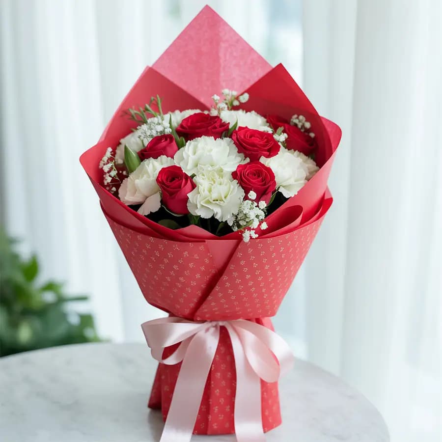 Lovely Mixed Flowers Bouquet in Tissue Wrap