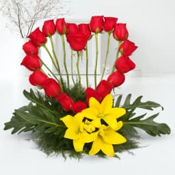Arresting Red Roses Heart with Lilies Arrangement 1