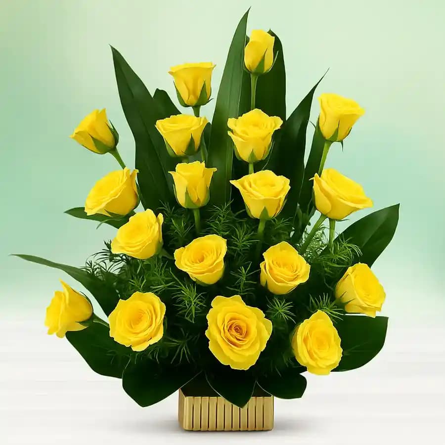 Glorious 18 Yellow Roses Basket