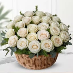 Passionate Basket of 25 White Roses 1