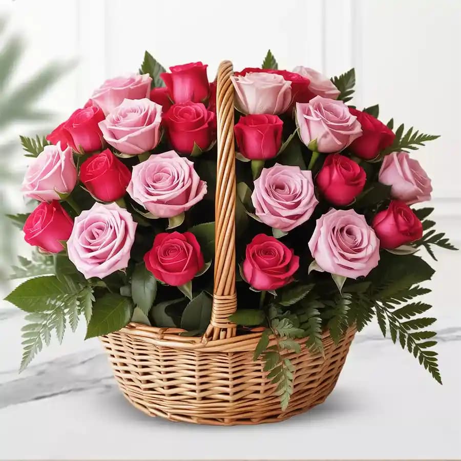 Lovely Red N Pink Roses Basket