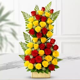 Gorgeous Basket of 50 Red and Yellow Roses 1
