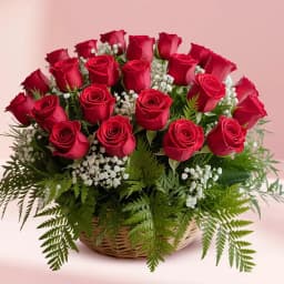 Gorgeous 24 Red Roses Rounded Basket 1