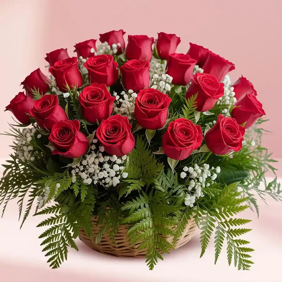 Gorgeous 24 Red Roses Rounded Basket