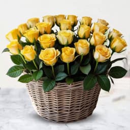 Stunning Basket of 24 Yellow Roses 1
