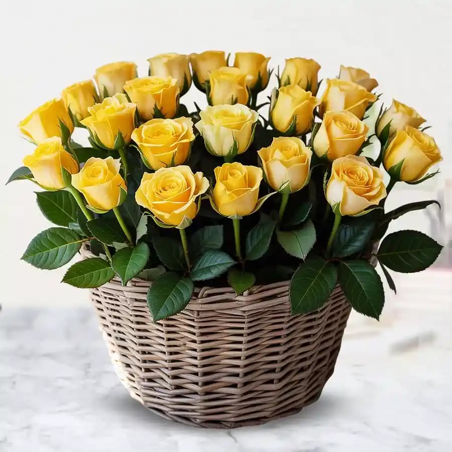 Stunning Basket of 24 Yellow Roses