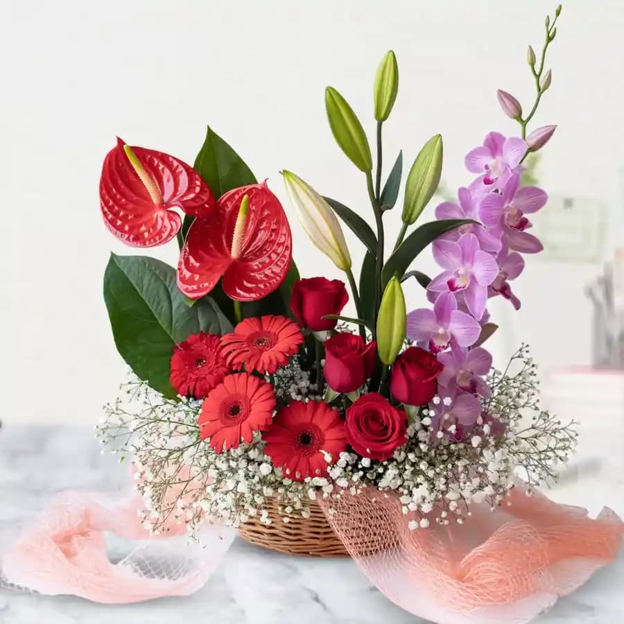 Delightful Mixed Flowers Basket