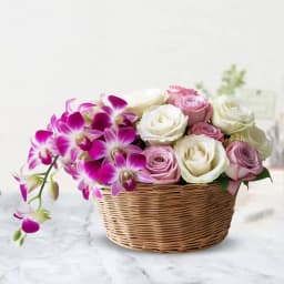 Lovely Basket of Roses n Orchids 1