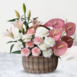 Eternal Pink Flowers Basket 1