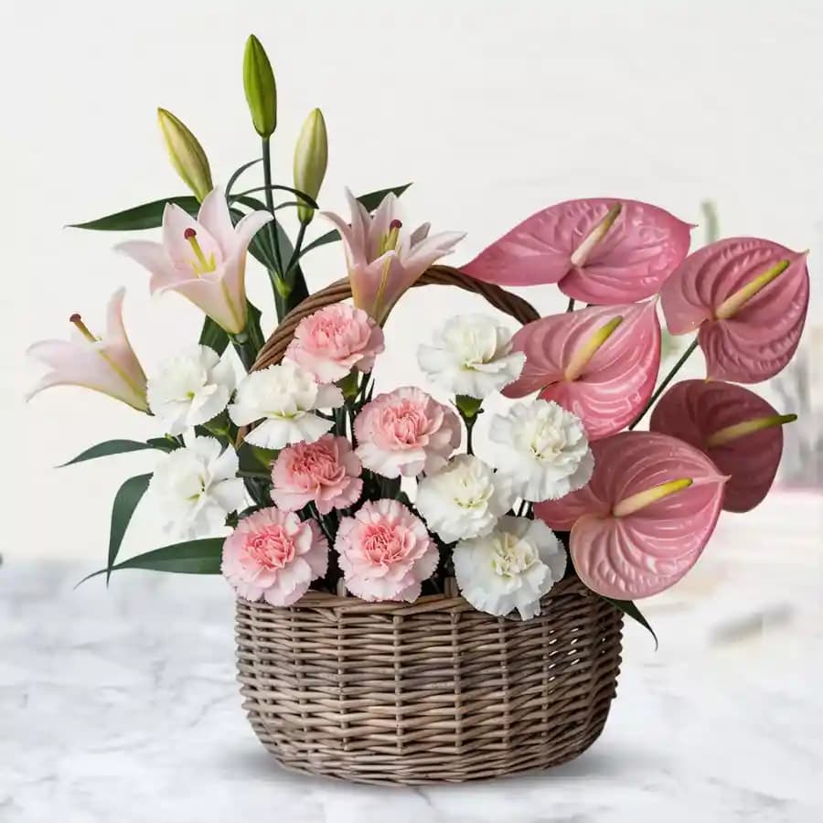 Eternal Pink Flowers Basket