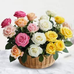 Enchanting Multicolored Roses Basket 1