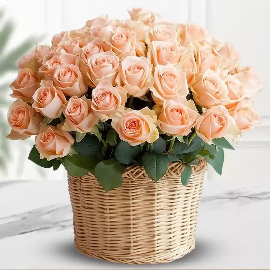 Endearing Love Peach Roses Basket