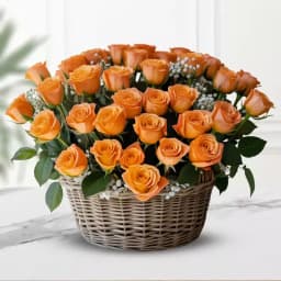 Scarlet Beauty 50 Orange Roses Basket 1
