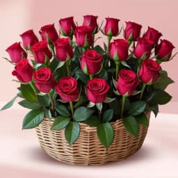 Lovely Red Roses One Sided Basket 1