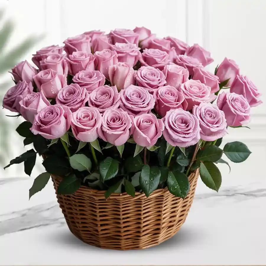 Gorgeous 50 Long Stem Pink Roses Basket
