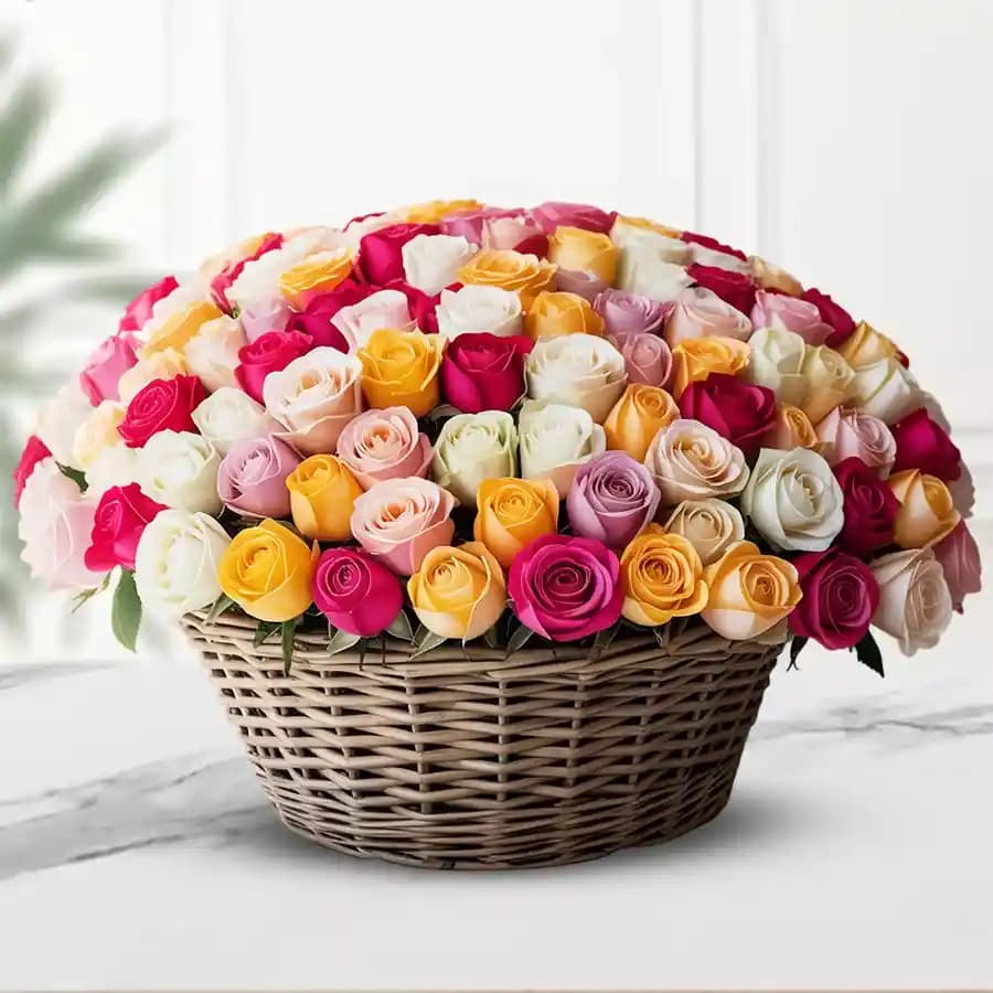 Grand Celebration 200 Mixed Roses Basket