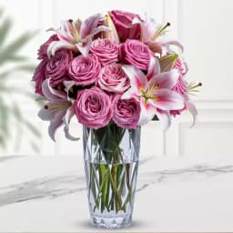 Graceful Blooms of Pink Roses and Lilies 1