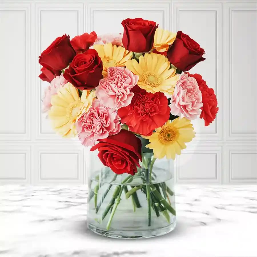 Passionate Blooms: Red Roses & Carnations Gift Set