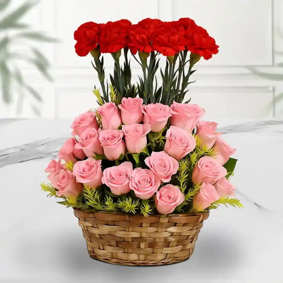 Romantic Blossoms in a Woven Basket