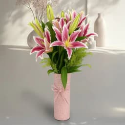 Charming Pink Lilies in Stylish Vase 1