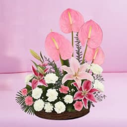 Charming Floral Delight in a Rustic Basket 1