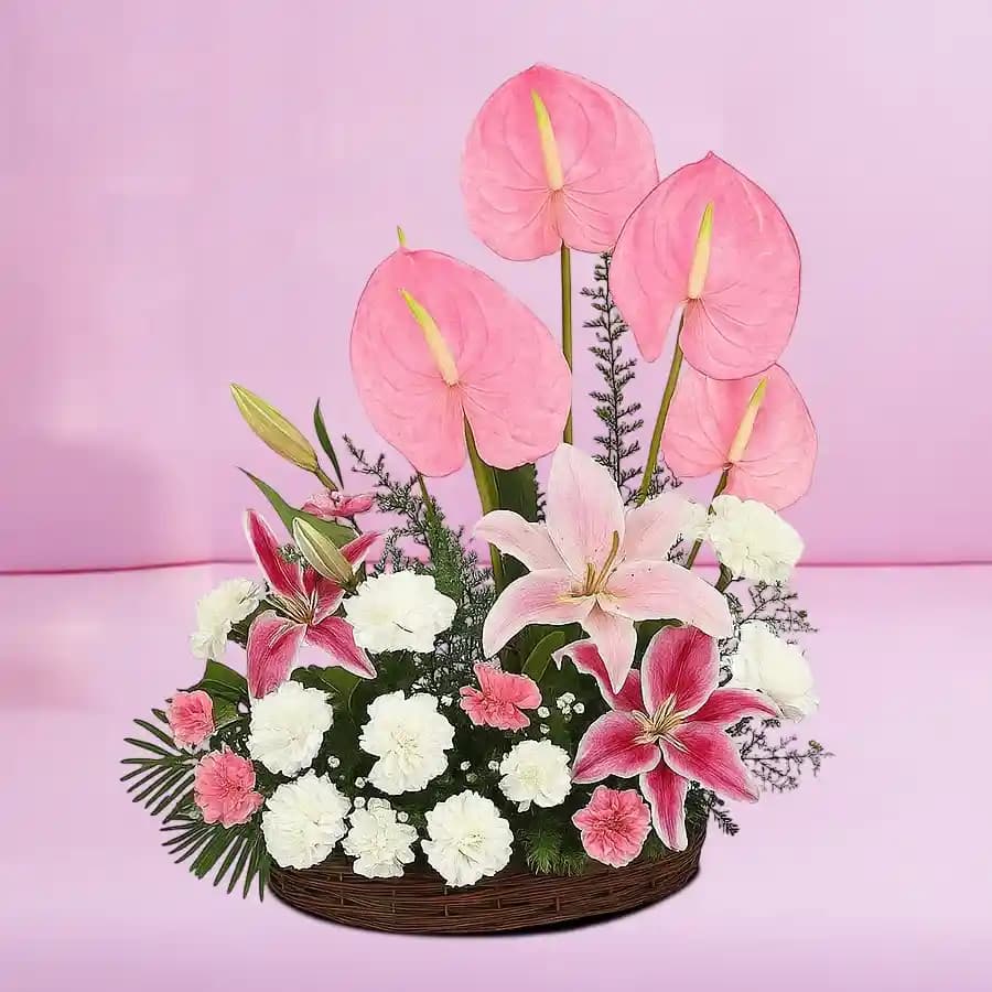 Charming Floral Delight in a Rustic Basket