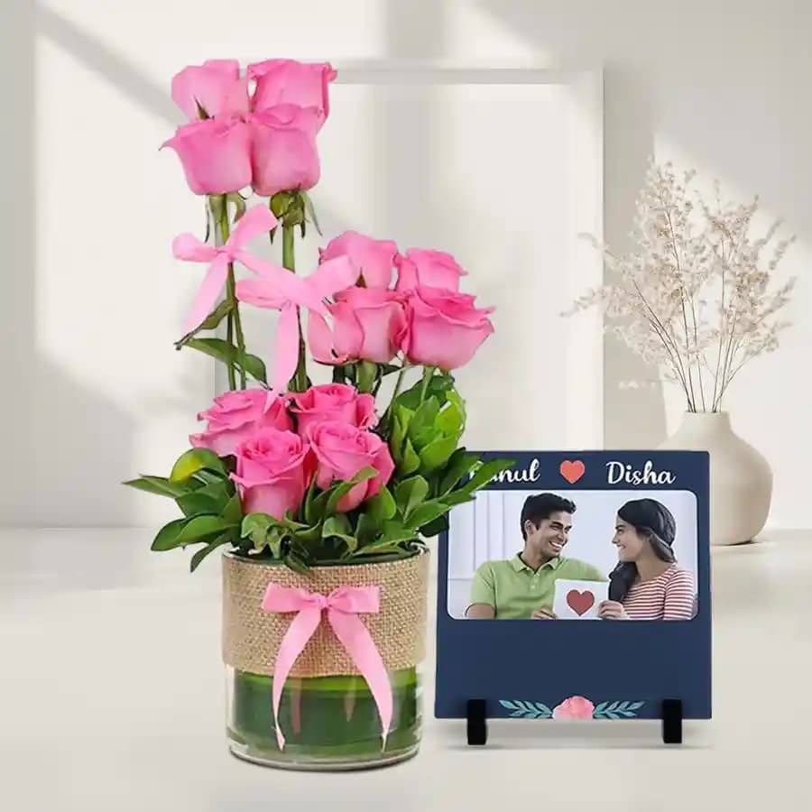 Charming Blush Roses with Custom Keepsake