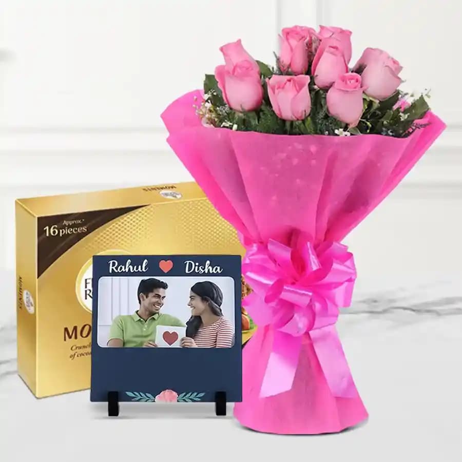 Charming Photo Tile & Blooming Roses Gift Set