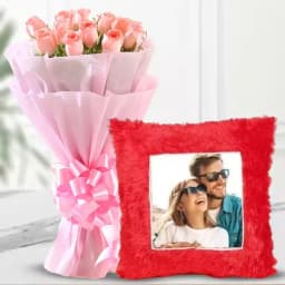 Charming Pink Roses with Custom Image Cushion 1